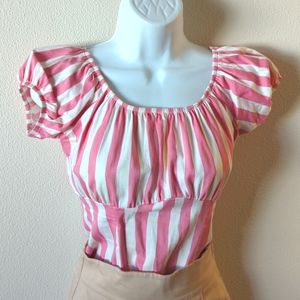 Pinup Couture Peasant Top in Pink and White Stripes